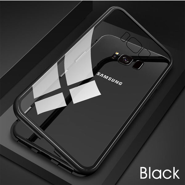 Black / Note8 - GVU Metal Magnetic Case On For Samsung Galaxy S8 S9 S10 Plus Tempered Glass For Samsung Note8 Note9 S10E Back Magnet Cases Cover