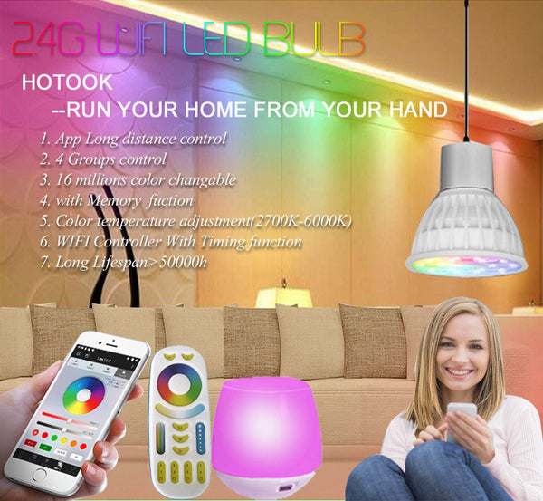 [variant_title] - HOTOOK Mi Light WIFI LED Bulb RGB CCT(2700-6500K)LED Lamp Smart Light Dimmable MR16 GU10 4WSpotlight 2.4G Remote and APP Control