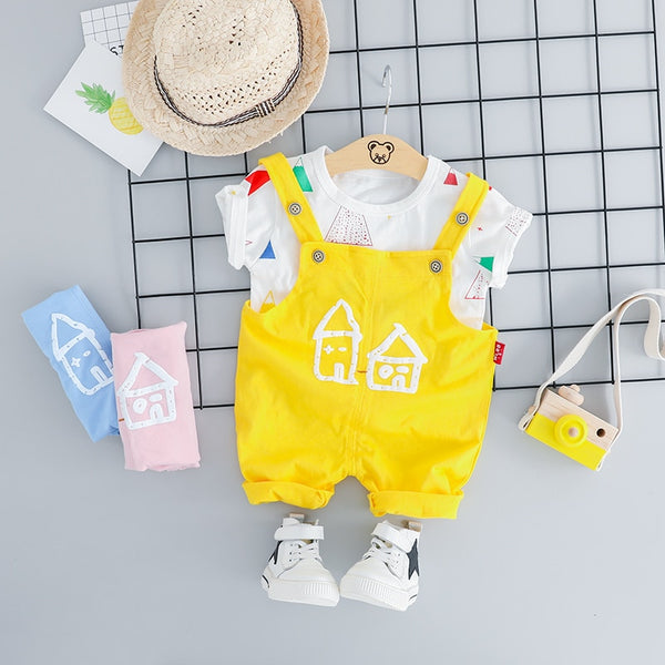 [variant_title] - HYLKIDHUOSE 2019 Summer Baby Girls Boys Clothing Sets Infant Clothes Suits T Shirt Strap Shorts Kids Children Vacation Costume