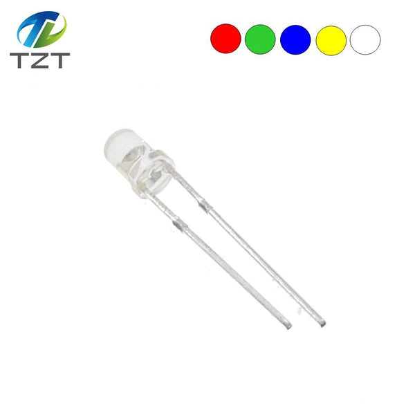 [variant_title] - TZT F3 Ultra Bright 3MM Round Water Clear Green/Yellow/Blue/White/Red LED Light Lamp Emitting Diode Dides Kit