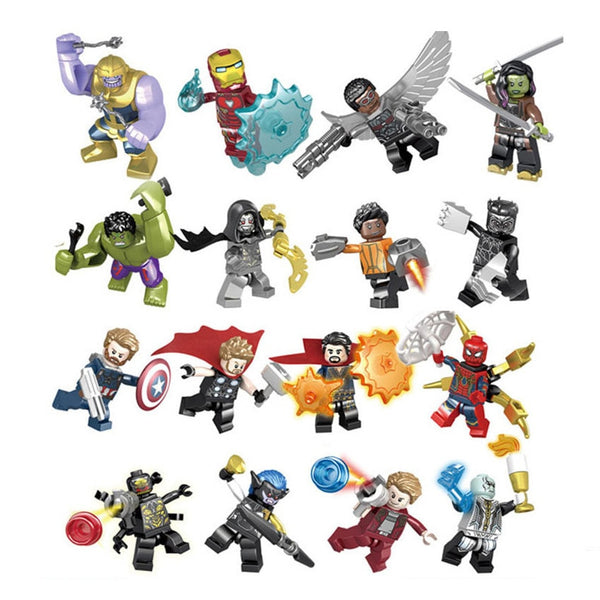 without package-29 - 16pcs Avengers Infinity War Figure Set Legoingly Super Hero Iron Thor Thanos Peter Hulk Black Panther Building Blocks Model Toys