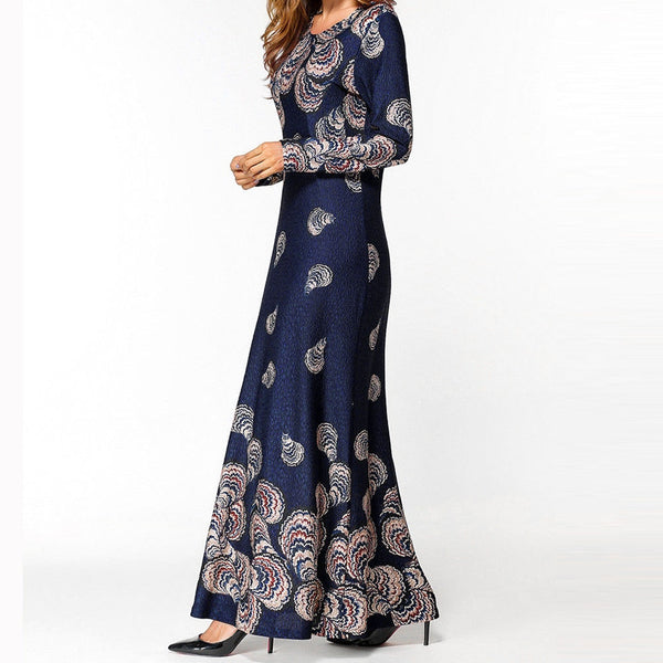 [variant_title] - 2019 Muslim Women's Ethnic Style Print Long Sleeve Party Long Maxi Dress Robe islamic clothing caftan marocain abaya turkey