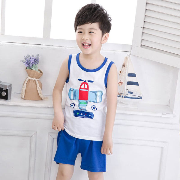 N / 12M - Summer Cute Cartoon 2PCS Kids Baby Boys Girls Floral Vest Top Shorts Pants Set Clothes Children Pajamas Girls Clothing Sets DS9