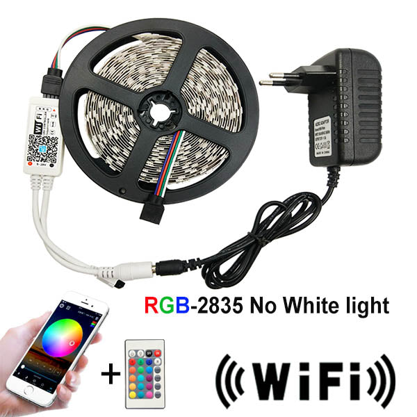 2835 with WiFi / No Waterproof / 10m - 5m 10m 15m WiFi LED Strip Light RGB Waterproof SMD 5050 2835 DC12V rgb String Diode Flexible Ribbon WiFi Contoller+Adapter plug