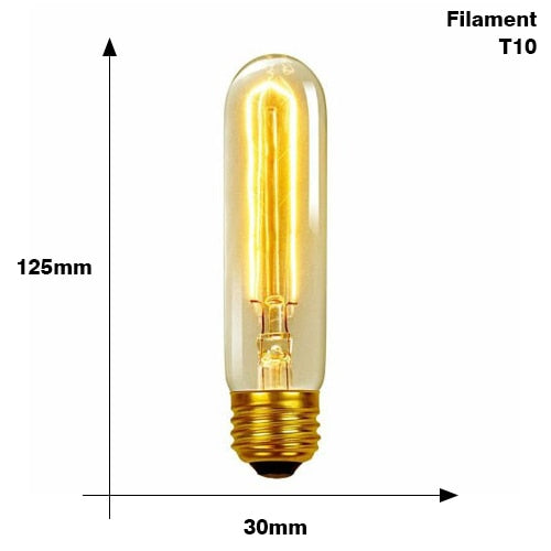 T10 Filament / E27 220V - Retro Edison Light Bulb E27 220V 40W ST64 G80 G95 T10 T45 T185 A19 A60 Filament Incandescent Ampoule Bulbs Vintage Edison Lamp