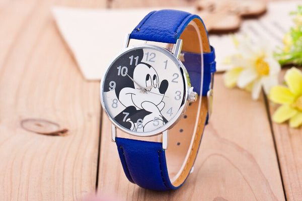 Deep blue - New Women Watch Mickey Mouse Pattern Fashion Quartz Watches Casual Cartoon Leather Clock Girls Kids Wristwatch Relogio Feminino