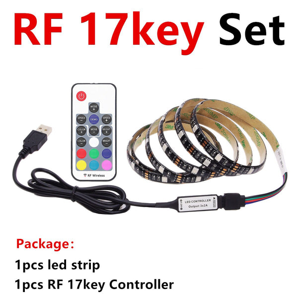 RF 17Key Set / IP20 Not Waterproof / 100CM - BEILAI DC 5V USB LED Strip 5050 Waterproof RGB LED Light Flexible 50CM 1M 2M add 3 17Key Remote For TV Background Lighting