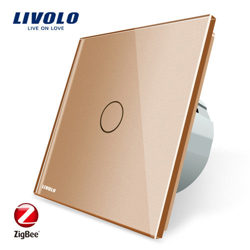 Gold - Livolo EU Standard Zigbee Smart Home Wall Touch Switch, Touch WiFi APP Control, google home control , Alexa, echo control