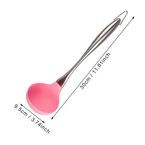 Pink spoon B - Pink Silicone Cooking Tools Stainless Steel Handle Kitchenware Dinnerware Tableware Heat Resistant Kitchen Utensils Accessories