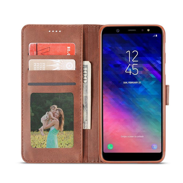 [variant_title] - Luxury Leather Flip Case For Samsung Galaxy A6 2018 A6 Plus Soft Silicone Cover Card Holder Wallet Case For Samsung A6 2018