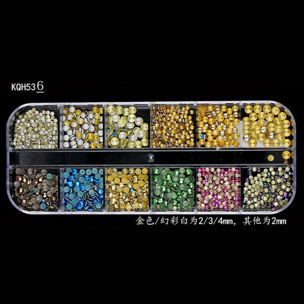 KQH536 - New Multi-size Nail Rhinestones 3D Crystal AB Clear Nail Stones Gems Pearl DIY Nail Art Decorations Gold Silver Rivet Rhinestone