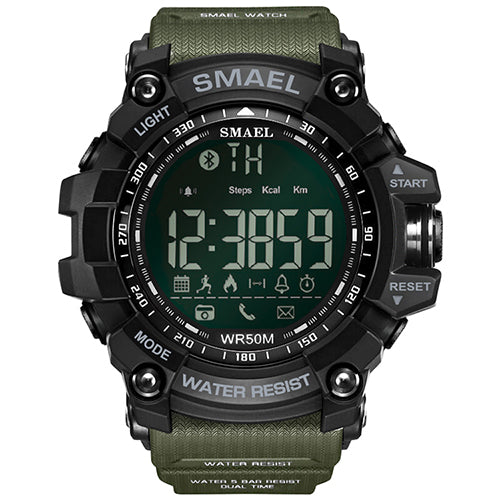 Army Green - 50Meters Swim Dress Sport Watches Smael Brand Army Green Style  Bluetooth Link Smart Watches Men Digital Sport Male Clock 1617B