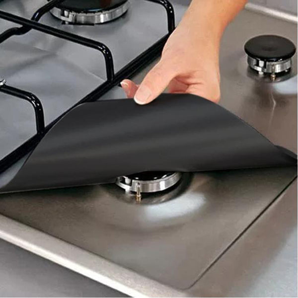 [variant_title] - 4Pcs/set Black Reusable Foil Gas Hob Range Stovetop Burner Protector Liner Cover For Cleaning Kitchen Cooking Tools Set