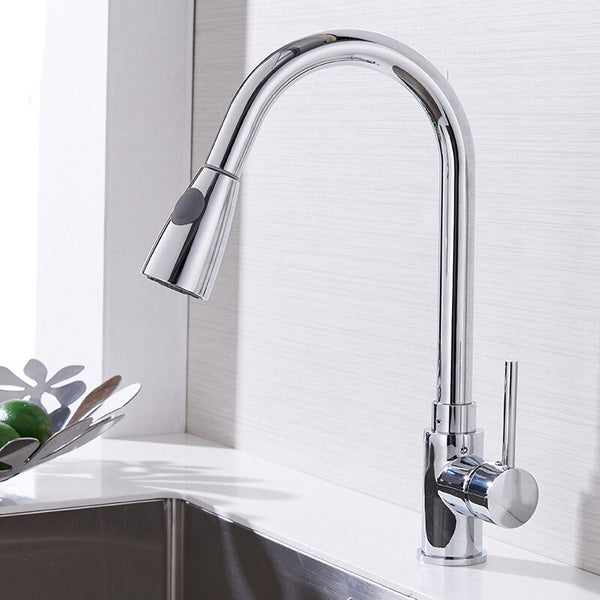 Chrome - Kitchen Faucets Silver Single Handle Pull Out Kitchen Tap Single Hole Handle Swivel 360 Degree Water Mixer Tap Mixer Tap 408906