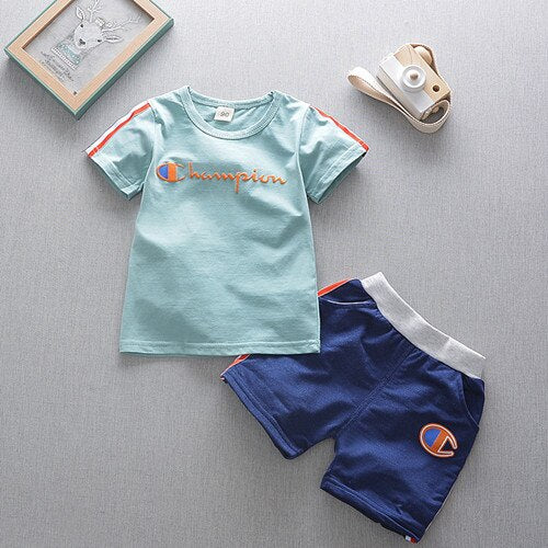 GREEN / 2T - 2019 new summer baby boys fashion clothing sets letter t shirt + shorts 2 pcs clothes for children kids cotton clothes suit