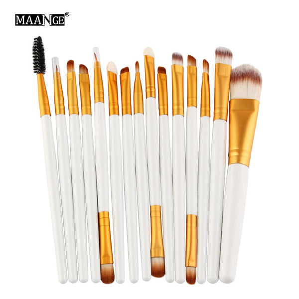 BJ - MAANGE Pro 15Pcs Makeup Brushes Set Eye Shadow Foundation Powder Eyeliner Eyelash Lip Make Up Brush Cosmetic Beauty Tool Kit Hot