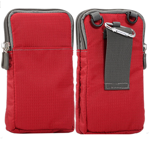 Red - Universal For All Below 6.3-6.9 inch Mobile Phones Pouch Outdoor 3 Pockets 2 Zippers Wallet Case Belt Clip Bag for smartphone