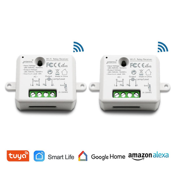 2 Packs - WHI - Tuya Smart Life Tiny WiFi Switch Socket Module DIY Smart Light and Socket Google Home Echo Alexa Voice Control Remote Control