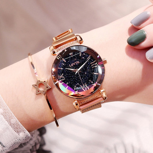 Gold - Luxury Women Watches Fashion Elegant Magnet Buckle Vibrato Purple Ladies Wristwatch 2019 New Starry Sky Roman Numeral Gift Clock