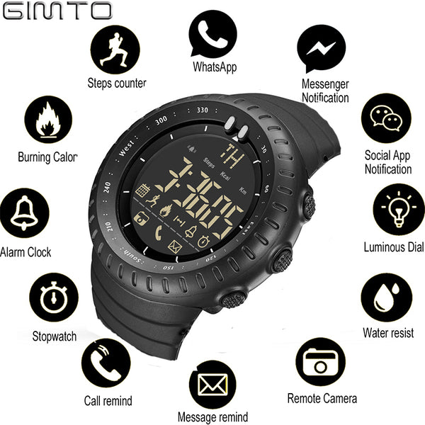 [variant_title] - GIMTO Smart Watch Men Bluetooth Pedometer Stopwatch Digital LED Electronics Sport Watches For Men Smartwatch relogio masculino