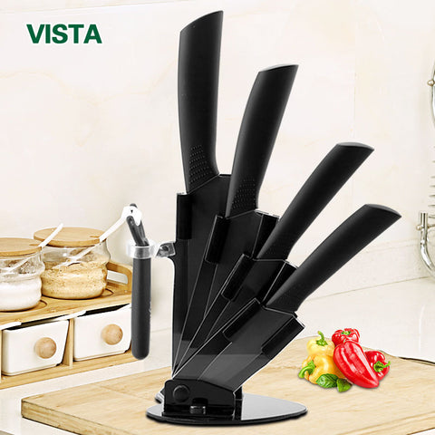 [variant_title] - Ceramic Knives Kitchen knives Accessories set 3" Paring 4" Utility 5" Slicing 6" chef Knife+Holder+Peeler Black Blade