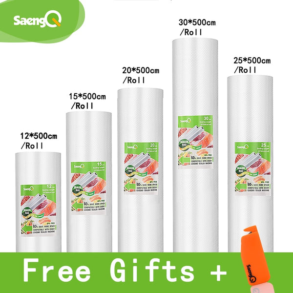 [variant_title] - saengQ vacuum bags for food Vacuum Sealer Food Fresh Long Keeping 12+15+20+25+30cm*500cm 5 Rolls/Lot bags for vacuum packer
