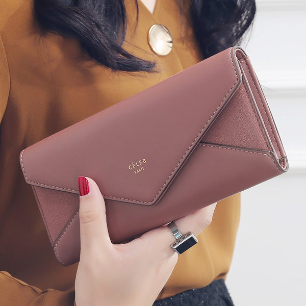 Light brown - New Style Envelope Designer Clutch Wallets For Women Hasp Pocket To Coin Card Holder Female Purses Long Wallet Ladies