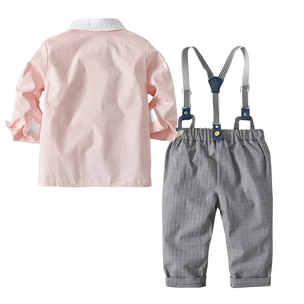 [variant_title] - 2018 Brand New Fashion Boys Clothes Cotton Long Sleeve Bowtie Gentleman Solid Top T-Shirt Overall Long Pants Baby Clothing Set