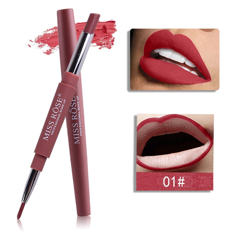 01 - 14 Color Double-end Lip Makeup Lipstick Pencil Waterproof Long Lasting Tint Sexy Red Lip Stick Beauty Matte Liner Pen Lipstick