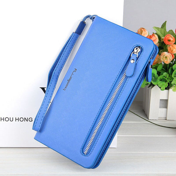 Blue - Fashion Women Wallet Zipper Top Quality Female Wallet Purse Multifunction Women's Purse Card Holder Money Bag Long Wallet