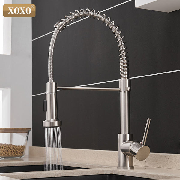 [variant_title] - XOXO Kitchen Faucet Pull Out Cold and Hot Brushed Nickel Torneira  Rotate Swivel 2-Function Water Outlet Mixer Tap 1343A-S