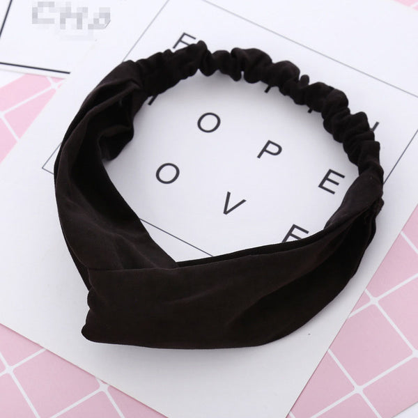 style 4 black - Cotton Women Headband Turban Solid Color Girls Knot Hairband Hair Accessories Twisted Ladies Makeup Elastic Hair Bands Headwrap