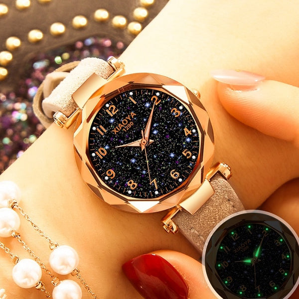 white - relojes mujer 2019 Luxury Brand xiaoya Women Watches Personality Romantic Starry Sky Wrist Watch Rhinestone Design Ladies Clock