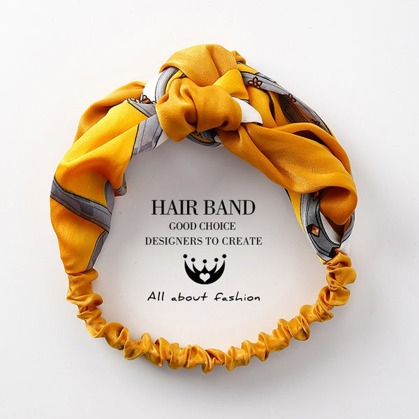 yellow - MENGJIQIAO Women Hair Accessories Fashion Headband Fabric Cross Knotted Bow Chiffon Floral Hair Band Korea Headdress ladies Hoop