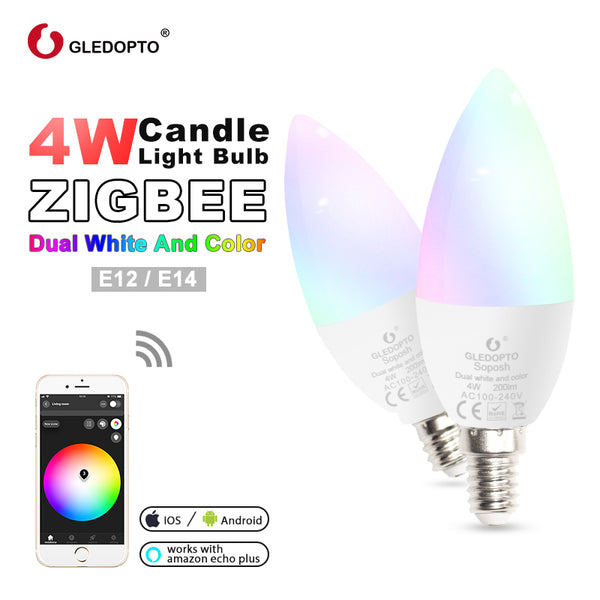 [variant_title] - GLEDOPTO zigbee zll led 4W candle light bulb rgb/rgbw/rgbww/cw smart APP control AC100-240V E12/E14 work with amazon echo plus