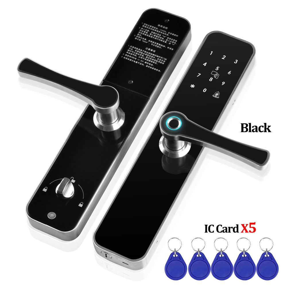 Black - OBO HANDS Smart Fingerprint Door Lock RFID Access Control Lock Digital Password Biometric Electronic Locks for Home/ Apartment