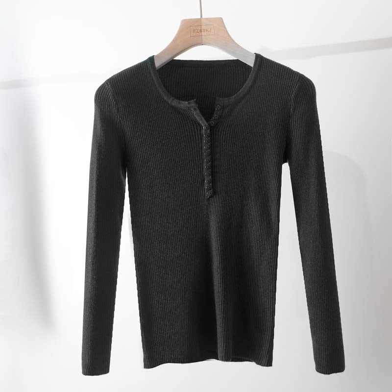 casual Autumn spring Basic Sweater pullovers Women v-neck Solid Knit Slim Pullover female Long Sleeve warm button Sweater