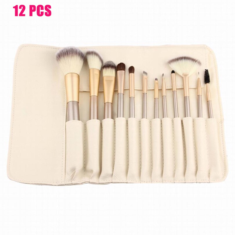 12PCS With Bag - Makeup Brush Set 12/18 24 pcs Soft Synthetic Professional Cosmetic Make up Foundation Blush Fan Eye Beauty Brushes with Pouch