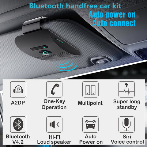 [variant_title] - Bluetooth Handsfree Car Kit 4.2 Sun Visor clip Wireless Audio Receiver Speakerphone Loud Speaker Music Player Dual Microphone