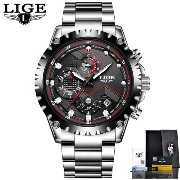 Steel Black - LIGE Watch Men Fashion Sport Quartz Clock Mens Watches Top Brand Luxury Full Steel Business Waterproof Watch Relogio Masculino