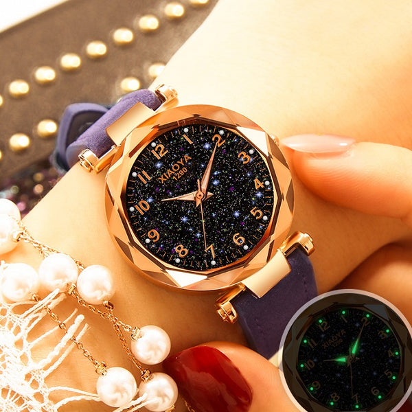 purple - relojes mujer 2019 Luxury Brand xiaoya Women Watches Personality Romantic Starry Sky Wrist Watch Rhinestone Design Ladies Clock