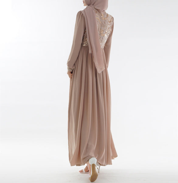 [variant_title] - Islamic Women's Embroidered Chiffon Abayas Muslim Long Sleeve Fashion Dress Arabic Dubai Turkish Women Clothing
