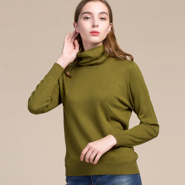 2019 Women Real Silk Sweater Full Pullovers Turtleneck Sweet Cashmere Sweater Comfortable Soft Female Sweaters 7056