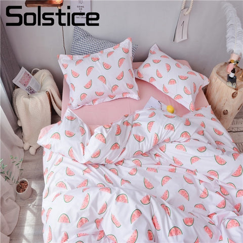 Solstice Home Textile Single Twin Queen Girls Kid Teen Bedding Set Watermelon Pink White Duvet Cover Pillowcase Sheet Bed Linens