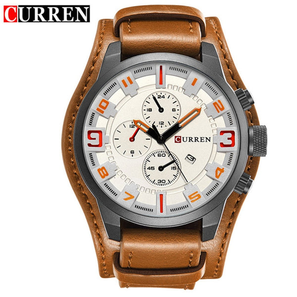 black white - Curren 8225 Army Military Quartz Mens Watches Top Brand Luxury Leather Men Watch Casual Sport Male Clock Watch Relogio Masculino