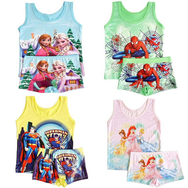 [variant_title] - 2019 summer Kids clothes boy spiderman set Children set girls elsa set girl Casual Milk Silk princess vest+short Pants 7 styles