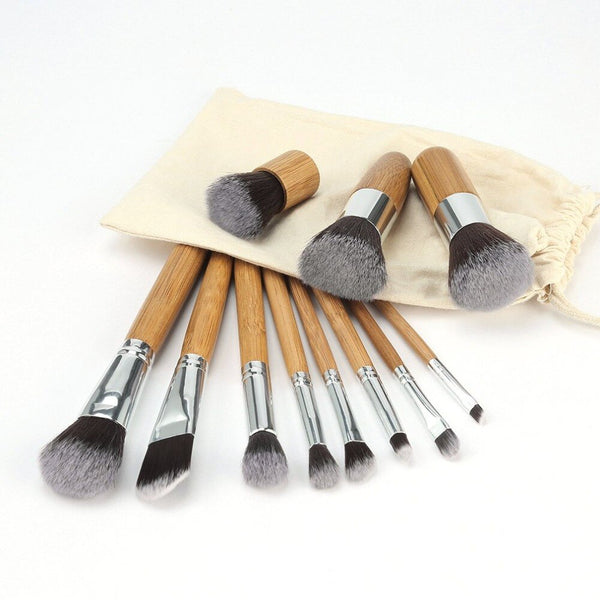 [variant_title] - 11pcs Pro Bamboo Makeup Brushes Set Blending Eyeshadow Foundation Blush Concealer Brush Facial Beauty Tool