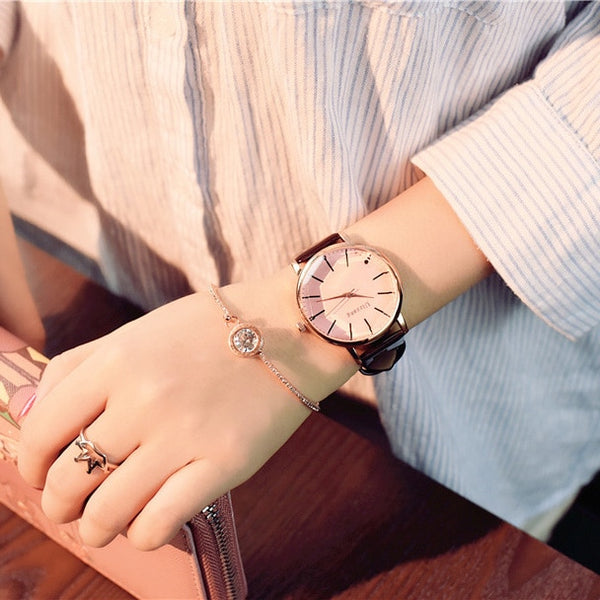 pink glass brown - Polygonal dial design women watches luxury fashion dress quartz watch ulzzang popular brand white ladies leather wristwatch