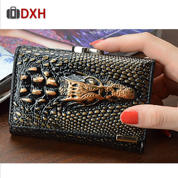 [variant_title] - 2019 New Women's Wallets Short Female Crocodile Pattern Embossed Designer Leather Purse Hasp Buckle 3 Fold Multi-Card Wallet DXH