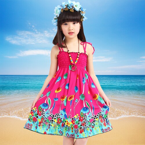 4 / 12 - Girls Dress Summer Fashion Sling Floral Kids Dress Princess Bohemian Children Dresses Beach Girls Clothes 3 4 6 7 8 10 12 Year